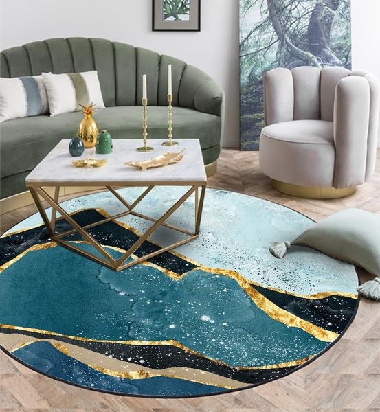 

carpets modern abstraction blue green gold landscape round floor mat living room door bedroom non-slip circular carpet plush rug