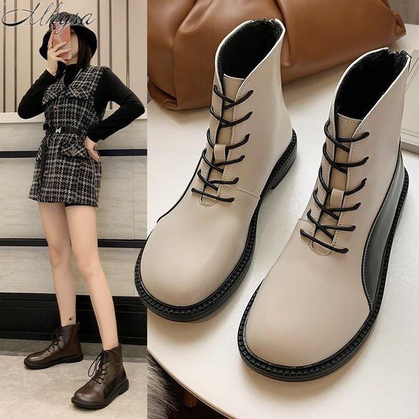 

boots 2021 autumn winter style women british high plus velvet flat shoes short, Black