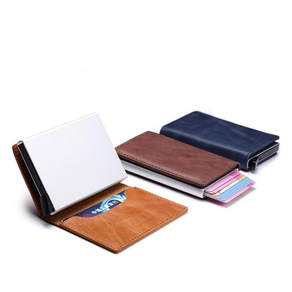 

men vintage credit card holder blocking rfid wallet leather fashion security information metal purse genuine leather wal qylprj