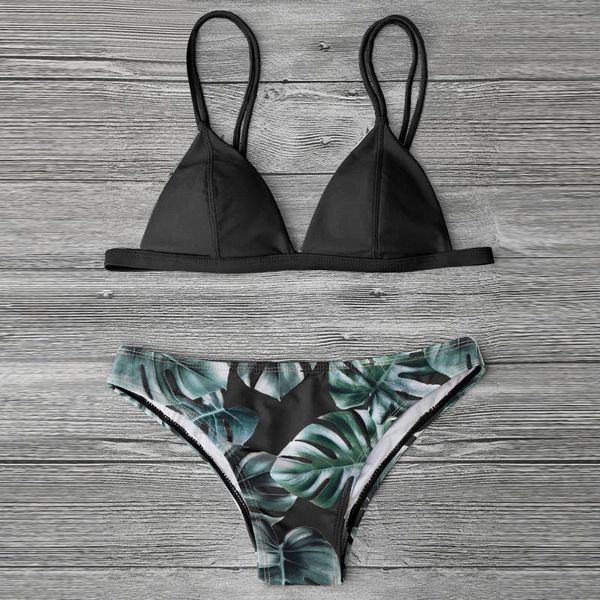 

leaf print bikini female swimsuit women swimwear thong push up bikinis set high waist swimming suits beachwear