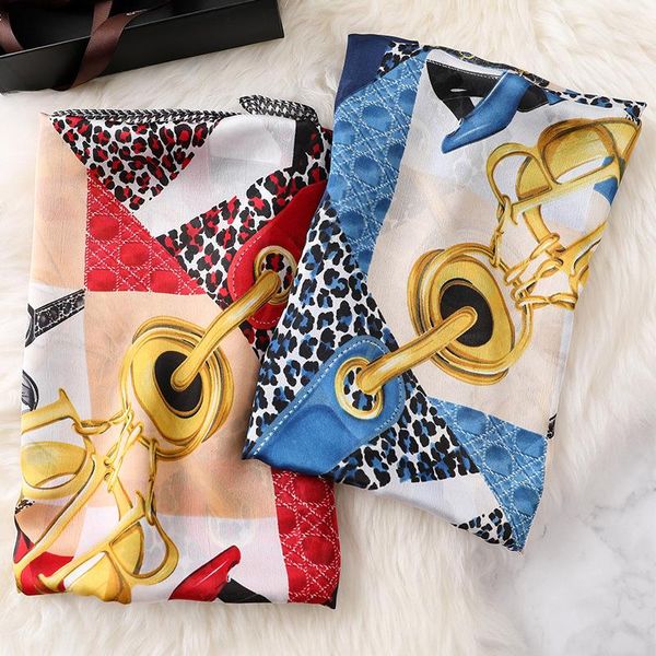 

scarves 2021 style belt leopard print silk scarf female summer sunscreen shawl spring and autumn famous wind beach, Blue;gray