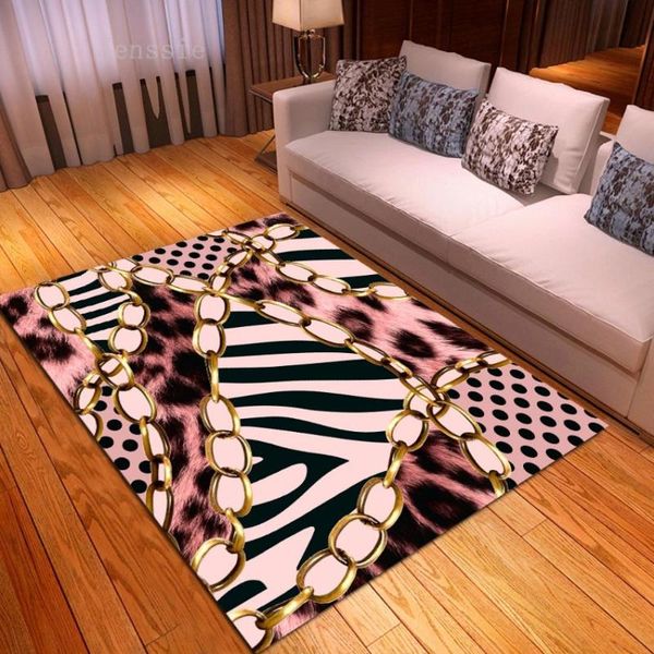

carpets fashion luxury leopard pattern chain carpet on the floor 3d animal printed big living room soft bathroom mat anti-slip