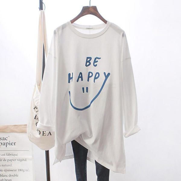 

women's t-shirt women plus long cotton casual t shirt full sleeve crewneck ultra soft oversize tunic white letter printed tees