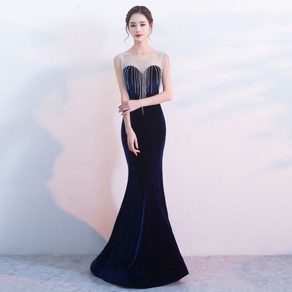 

host evening female 2021 banquet elegant long veet slim ball annual meeting drs skirt, Black