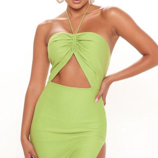 

women's swimwear dress summer women 2021 beach covers bikini cover up neck clothing pure color stretch tight split hollow out, White;black