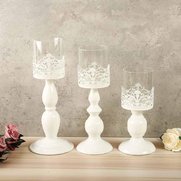 

candle holders white carving flower candlestick holder with glass lampshade candelabra home wedding party decor