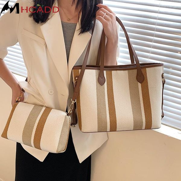 

evening bags high capacity canvas shoulder bag for beautiful women luxury striped handbags female travel fashion shopping purses tote
