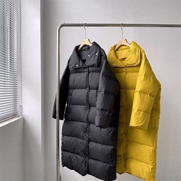 

winter warm coat korean loose casual 90% white duck down jacket women's long sleeve thick 211013, Black