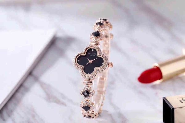 

personality classic four leaf clover full diamond link wrist watches,bling watch sets adjustable crystal bracelet for women, White