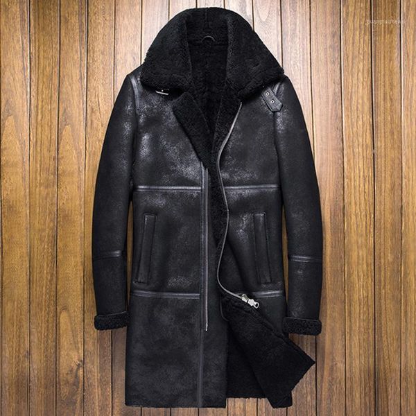 

fur fashion long shearling men formal casual natural clothing male winter thicken black real jacket men's leather & faux