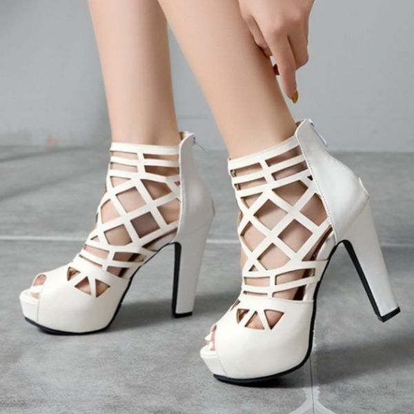 

sandals fanyuan women gladiator high heel summer shoes zipper fashion platform party wedding footwear size 34-50, Black