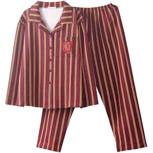 Pigiama di cotone degli indumenti da notte Set Pigiama estivo da donna Pigiama con risvolto per bambino adulto Stripe Home Suit Costume Cosplay 210809