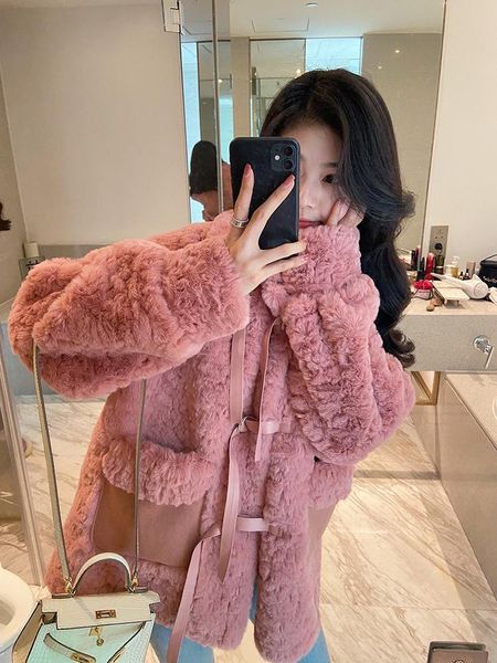 

women's fur & faux coat women teddy natural winter jacket, Black