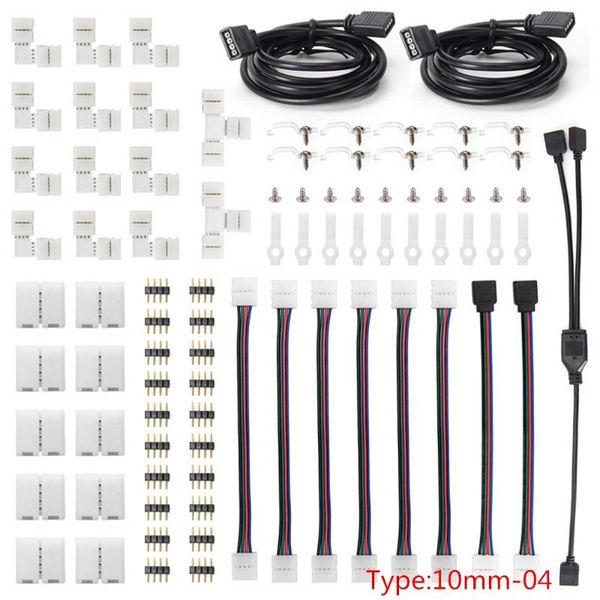 Kits de conectores de luz de tira de LED RGB de 10 mm 4 pinos com jumpers de tira em forma de T/L Clipes de terminal de conexão de fio LED de emenda