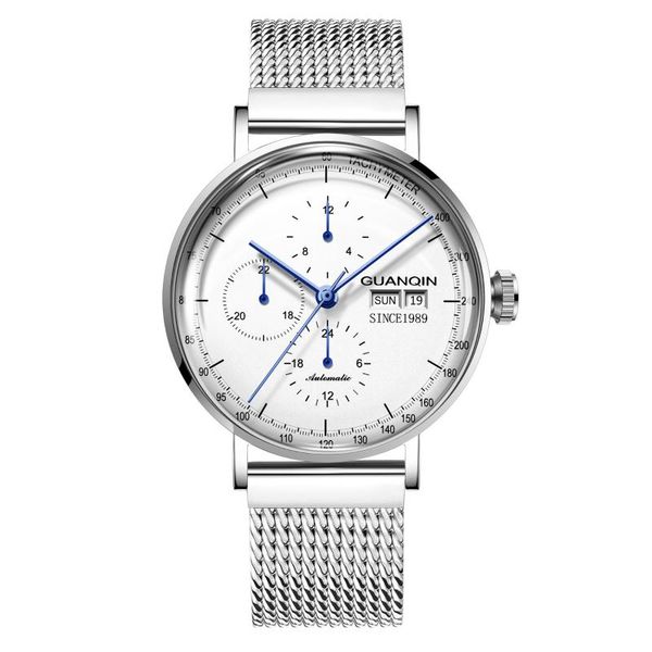 

wristwatches guanqin relogio masculino automatic sapphire mechanical men watch clock waterproof steel wristwatch otomatik erkek kol saati, Slivery;brown