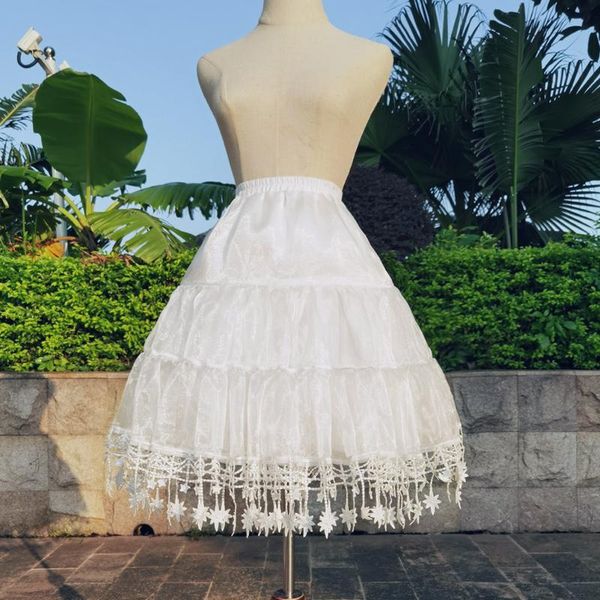 

skirts girls four seasons lolita star tassel boneless soft yarn mid-length daily cloud petticoat extended skirt, Black