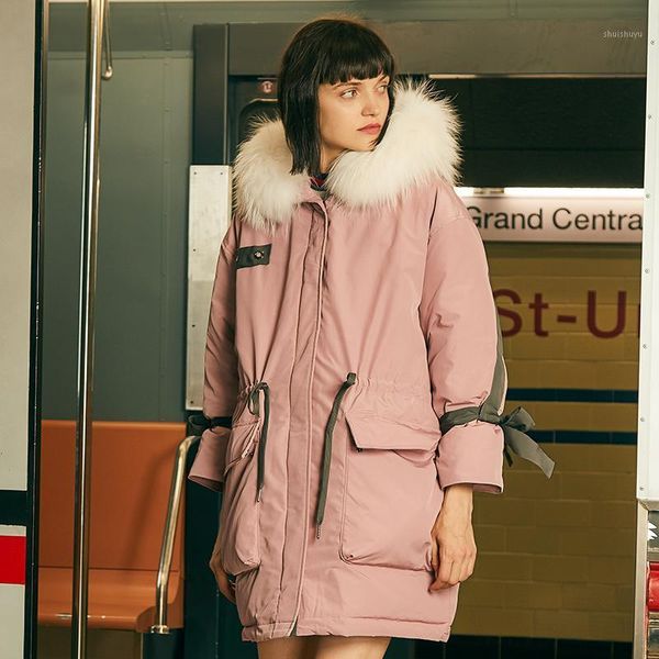 

women's down & parkas duck coats winter big real fur collar thicker warm oversized coat female long hooded wy204, Black