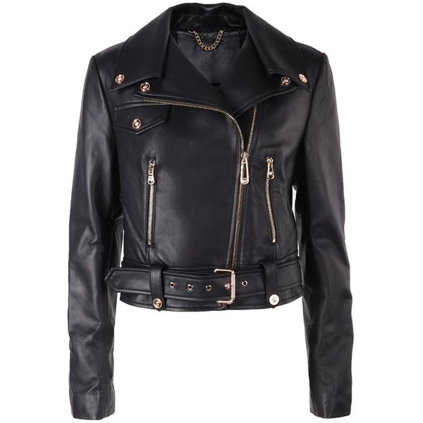 

women's leather & faux yoloagain women real jacket black short motorcycle for ladies