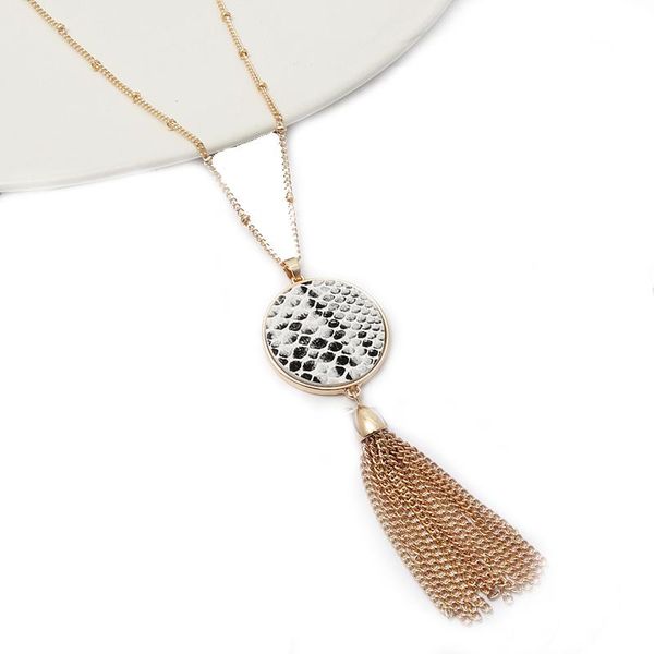

pendant necklaces 2021 oct arrival six color long chain tassel round abalone inaly alloy necklace pu snake skin christmas gift, Silver