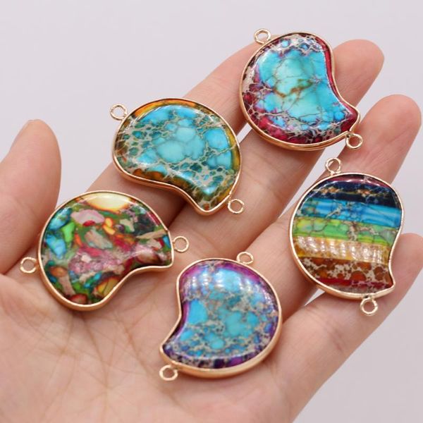 

charms natural semi-precious stone heart gilt edge emperor pendant connector 28x40mm for jewelry making necklaces gift, Bronze;silver