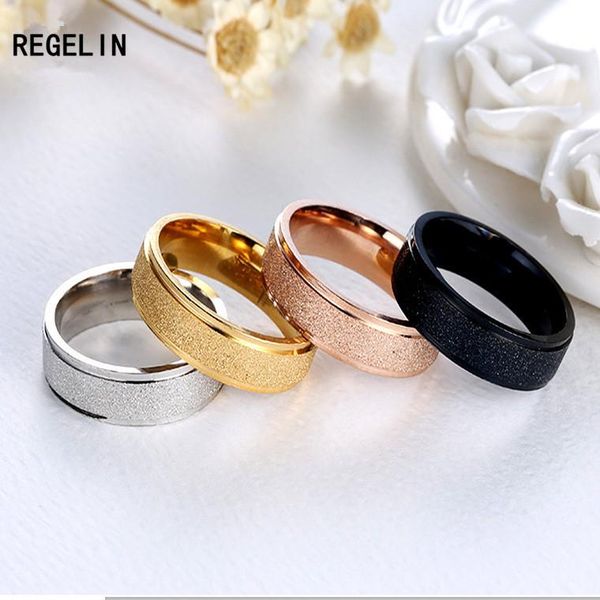 

wedding rings regelin fashion stainless steel black rose gold silver color engagement frosted for men women gift, Slivery;golden