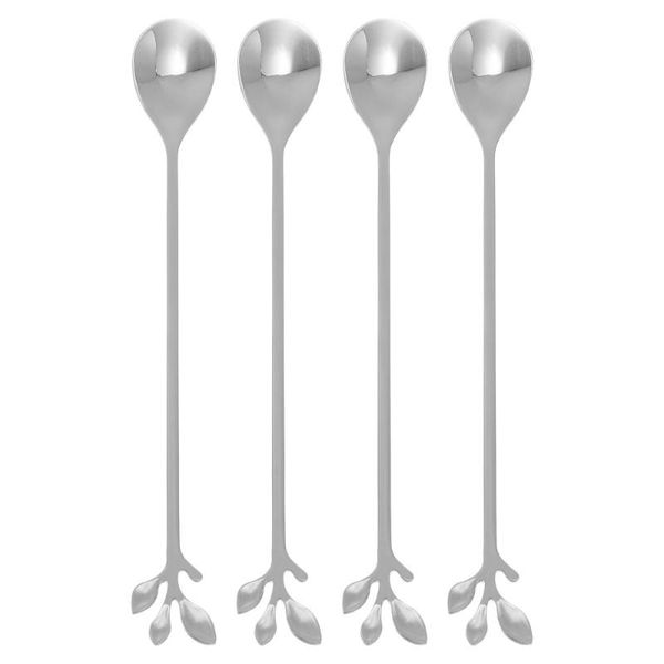 

spoons 1 set 4pcs stainless steel mixing long handle coffee (silver)
