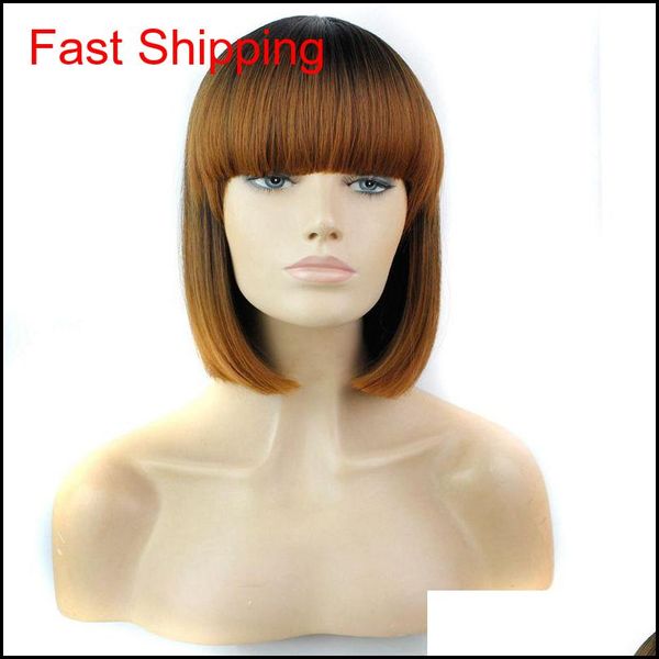 

ombre synthetic hair wigs with full bang 12inch heat resistant black synthetic short bob qylaef babyskirt