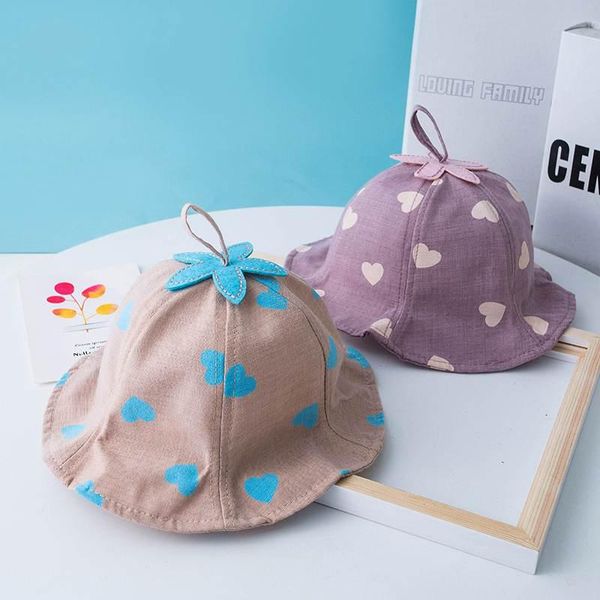 

caps & hats cute heart print baby hat summer bucket kids girl sun infant toddler panama protection cap casquette enfant, Yellow