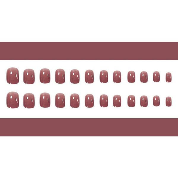 

nail gel fake nails short round solid color stickers finished 24 pcs with glue, Red;pink