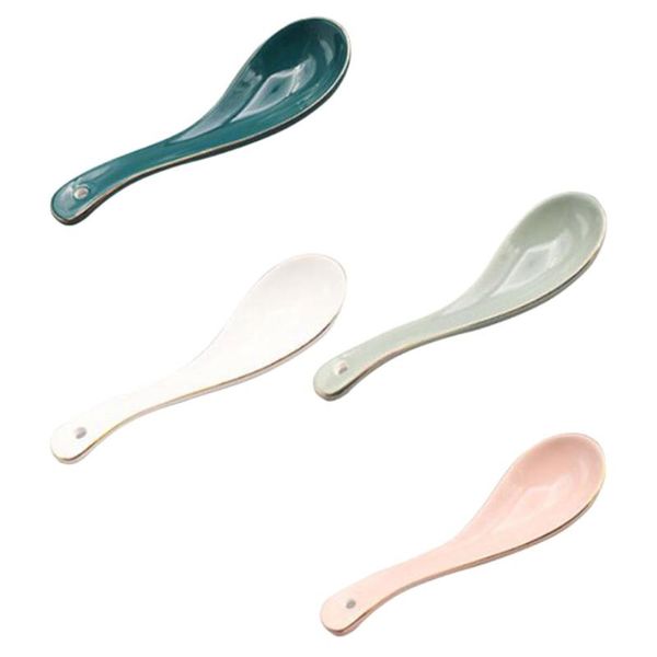 

forks 4pcs useful ceramic soup spoons creative rice eating (assorted color)