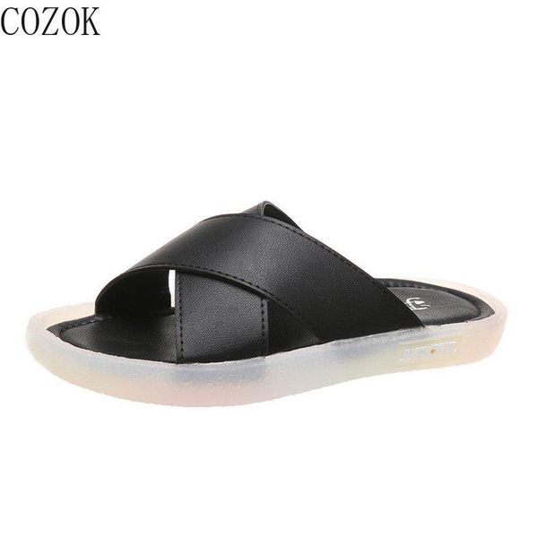 

solid color women's slippers fashion all-match cross vamp casual simple flat-bottomed open-toe home women's slippers 2021, Black