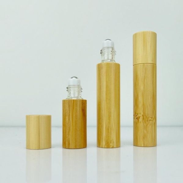 

storage bottles & jars 5ml 10ml natural bamboo essential oil bottle stainless steel roller cosmetic containers lipgloss tubes 10pcs/lot p270