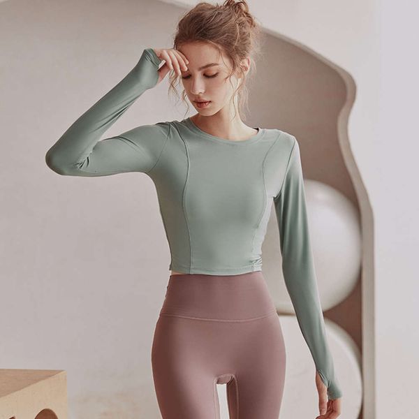 

sangruo high end net red yoga clothes long sleeve spring and autumn running professional sports thin women's gym clothes, Gray