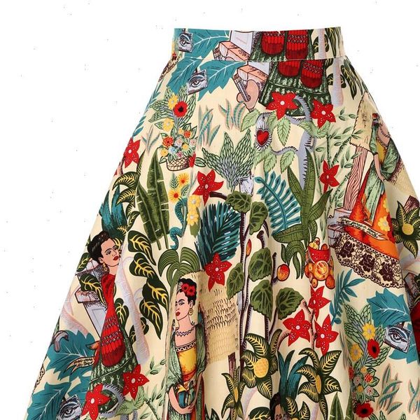 

summer skirts womens plus size vintage big swing floral skirt 2021 ladies school cotton jupe femme high waist skirt, Black