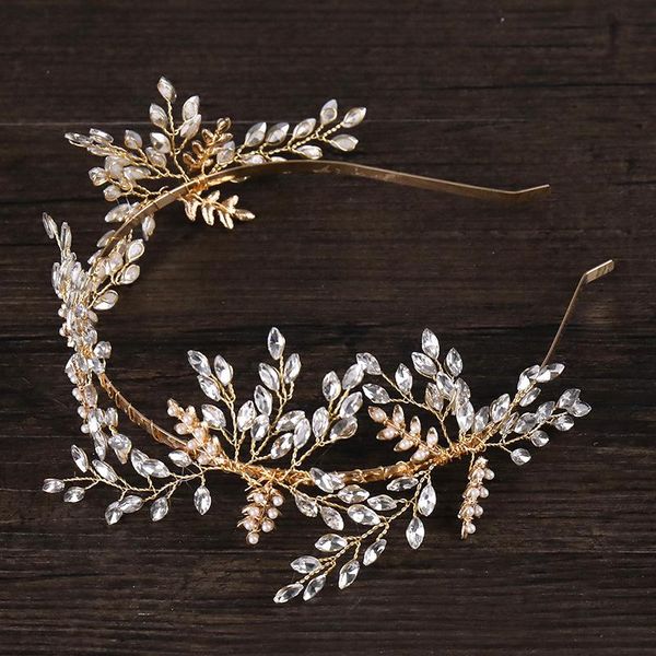 

hair clips & barrettes wedding accessories pearl crystal flower headpieces bridal tiaras leaf hairbands women party headbands bride ornament, Golden;silver