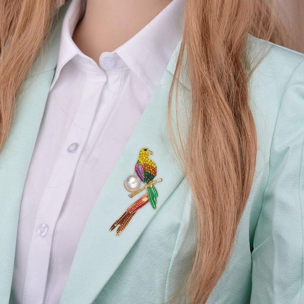 

pins, brooches retro temperament color parrot brooch accessories wild cute suit silk scarf pearl, Gray