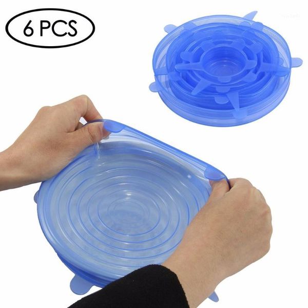 

storage bottles & jars 6pcs reusable various sizes silicone lids food wrap bowl pot cover cup lid stretch and fresh seel wraps kitche