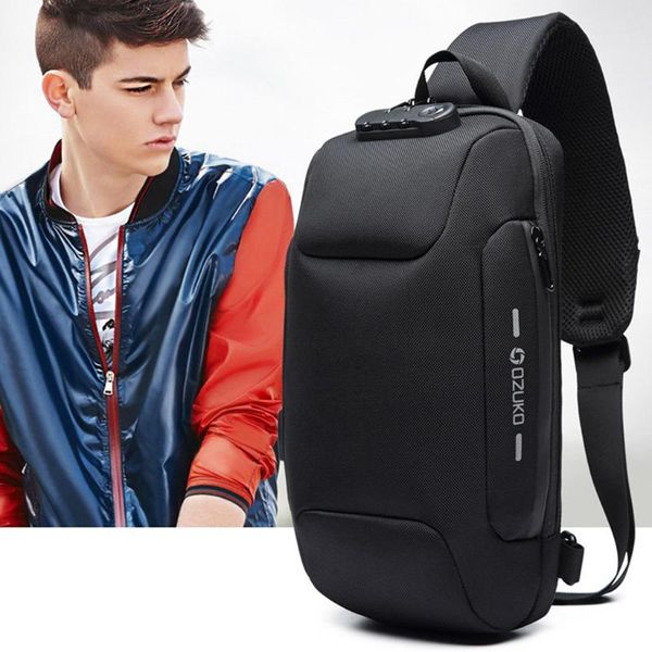 

bag parts & accessories sling shoulder waterproof with usb charging port for men camouflage, Black