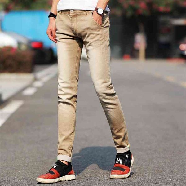 

men stretchy denim skinny green jeans spring autumn brand black fashion 210723, Blue