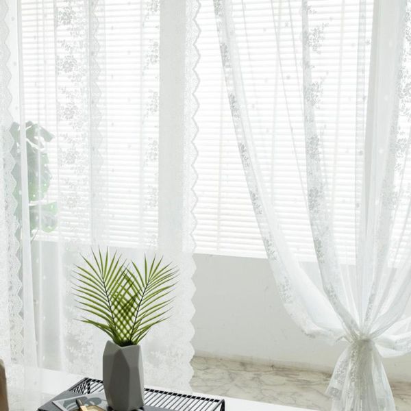 

curtain & drapes korean pastoral lace finished white gauze living room balcony bay window partition