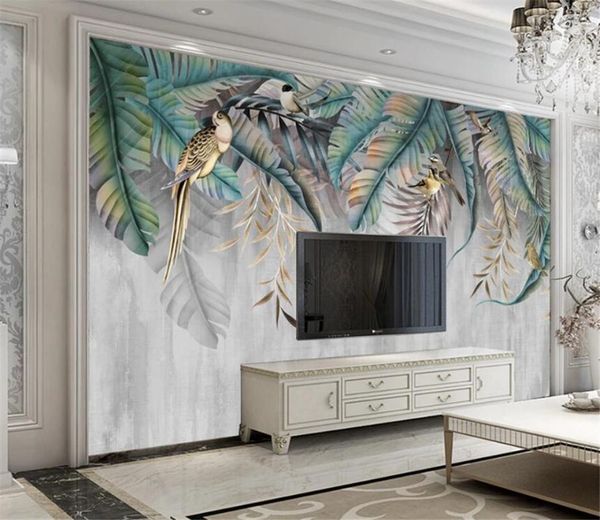 

wallpapers milofi custom large mural wallpaper nordic plants leaves flowers and birds tv background wall po decorative painting