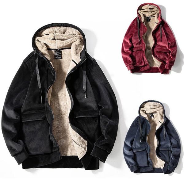 

men's jackets 2021 men hooded lamb woolen autumn soft comfortable mens solid color casual fashion coat plus size -8xl, Black;brown