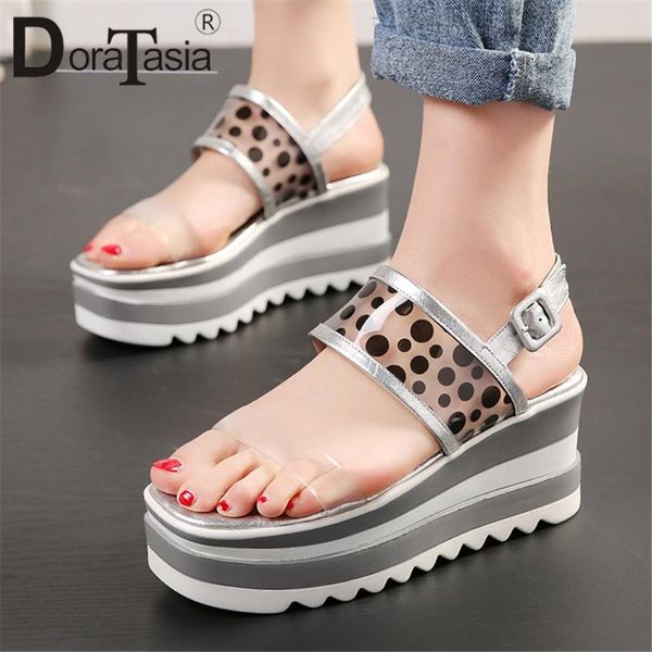 

dress shoes doratasia 2021 brand polka dot ladies wedges high heels platform women woman casual party ol summer sandals, Black