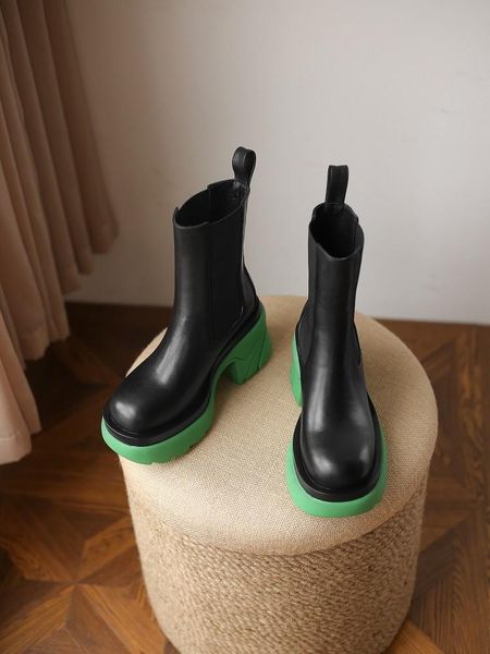 

boots pu autumn high-heeled color matching women european and american style all-match medium tube round toe, Black