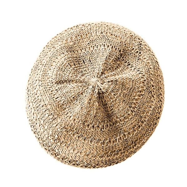 

berets spring summer beret hat vintage hollow-out vacation woven cap travel casual art (khaki), Blue;gray