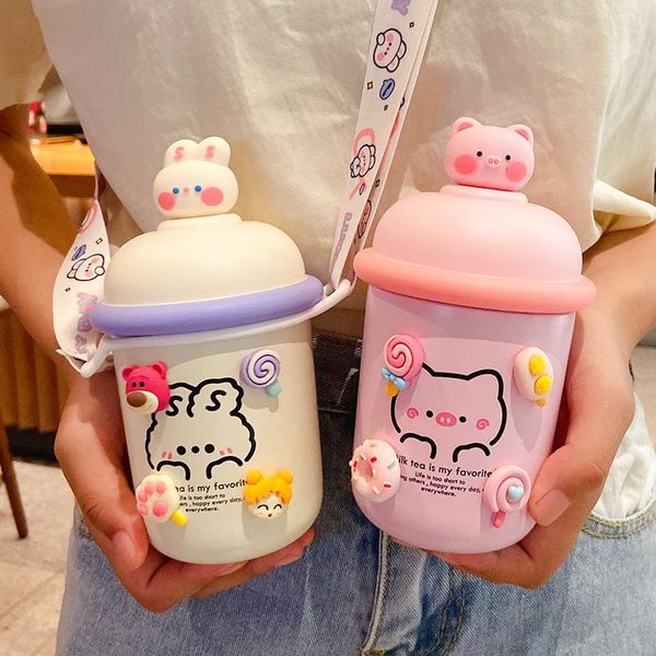

water bottles 350ml stainless steel vacuum flask student portable cup strap