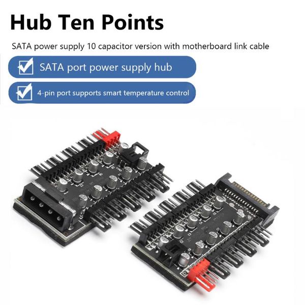 

fans & coolings motherboard 1 to 10pin fan 4-pin pwm cooler hub distributor power socket pc governor adapter
