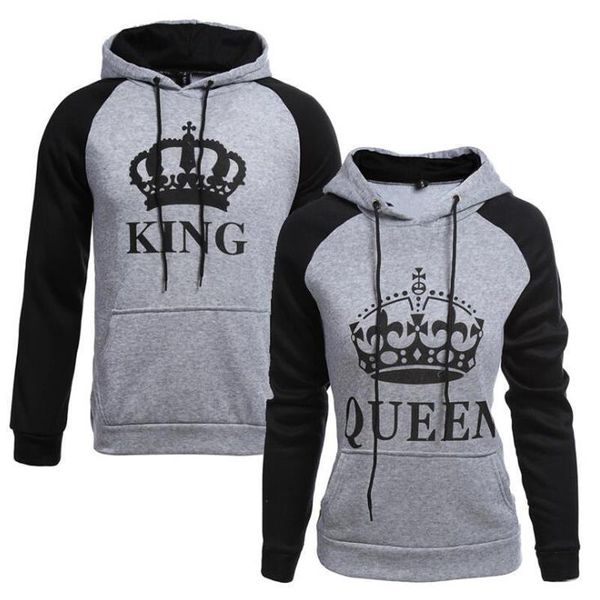 

king queen women sweatshirt casual fashion new style letter printed hooded long sleeve lovers fashion sweater, Black