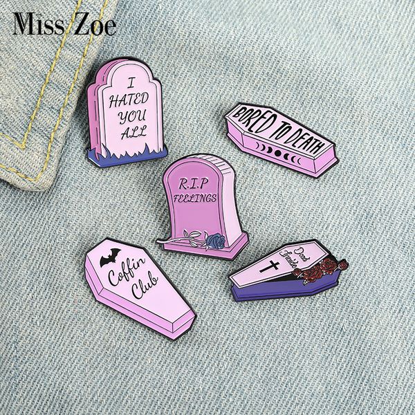 

dead inside enamel pins custom purple coffin tombstone brooch lapel badge bag gothic punk jewelry gift for friendsdio chan contact, Gray