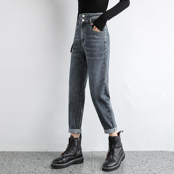 

women's jeans 2021 all -matching high waist loose and slimming women 's harem wide leg straight pants, Blue